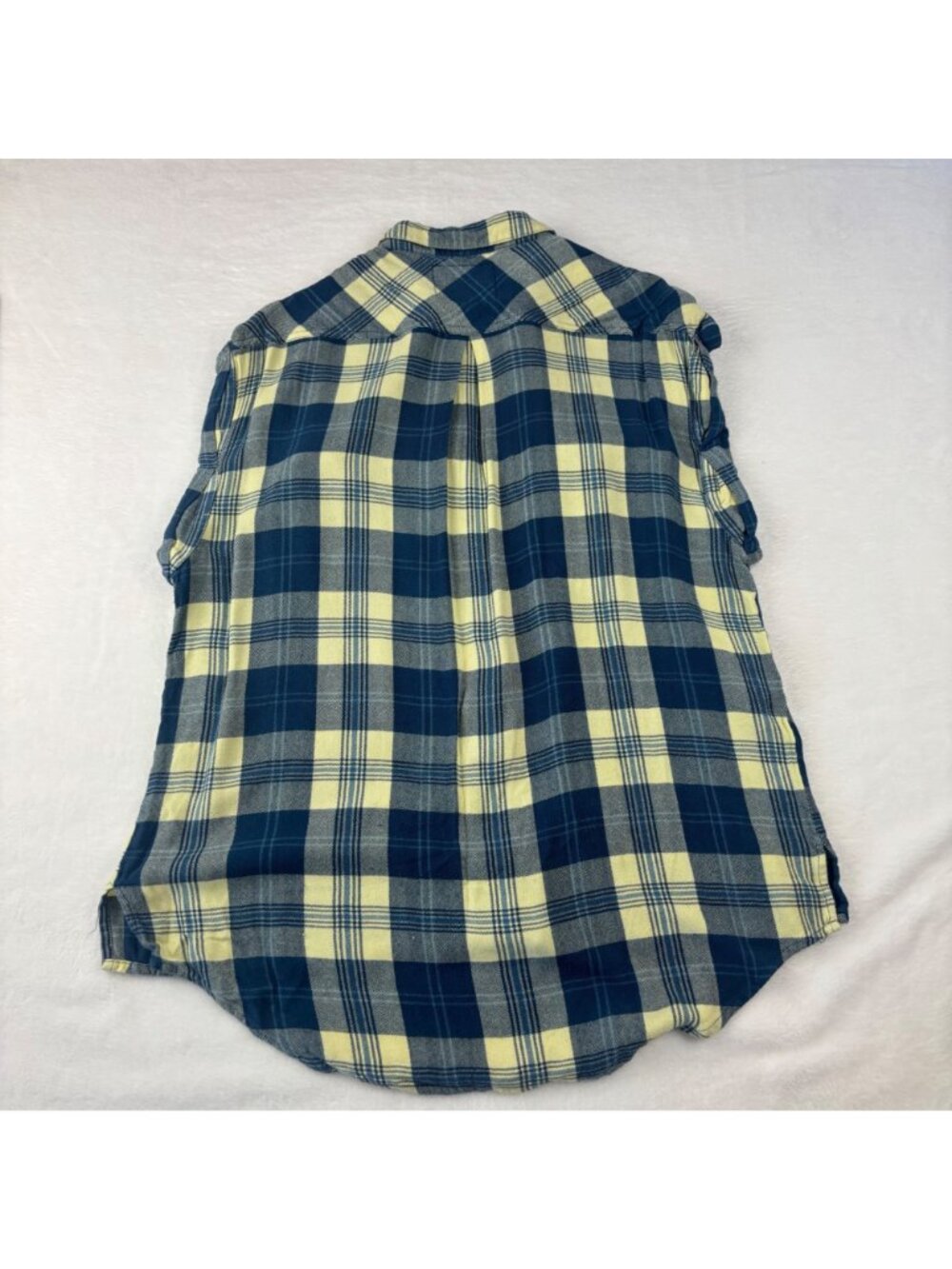 ✨3/$30 Rails S Sleeveless Yellow & Blue Plaid Button Down Shirt Front Pockets - Picture 9 of 10